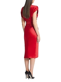 Bond Satin Pleated Asymmetric Midi-Dress