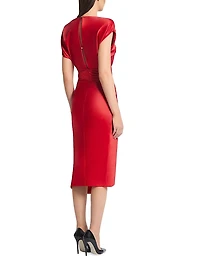 Bond Satin Pleated Asymmetric Midi-Dress