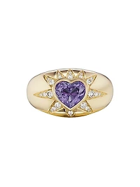 Iolite Starburst Heart 18K Gold, Diamond & Iolite Ring
