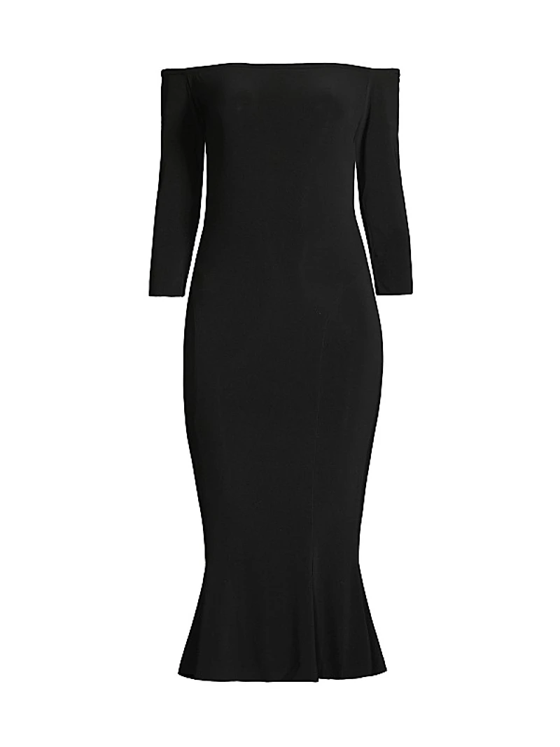 Off-The-Shoulder Fishtail Midi-Dress