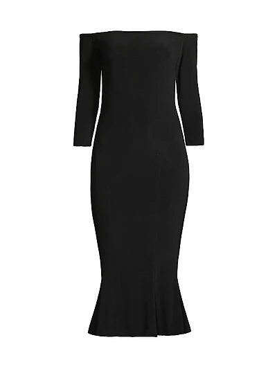 Off-The-Shoulder Fishtail Midi-Dress