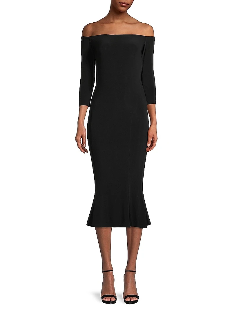 Off-The-Shoulder Fishtail Midi-Dress