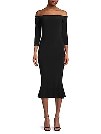 Off-The-Shoulder Fishtail Midi-Dress