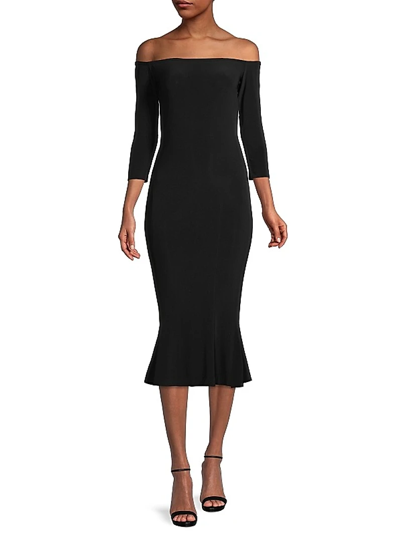 Off-The-Shoulder Fishtail Midi-Dress