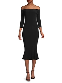 Off-The-Shoulder Fishtail Midi-Dress