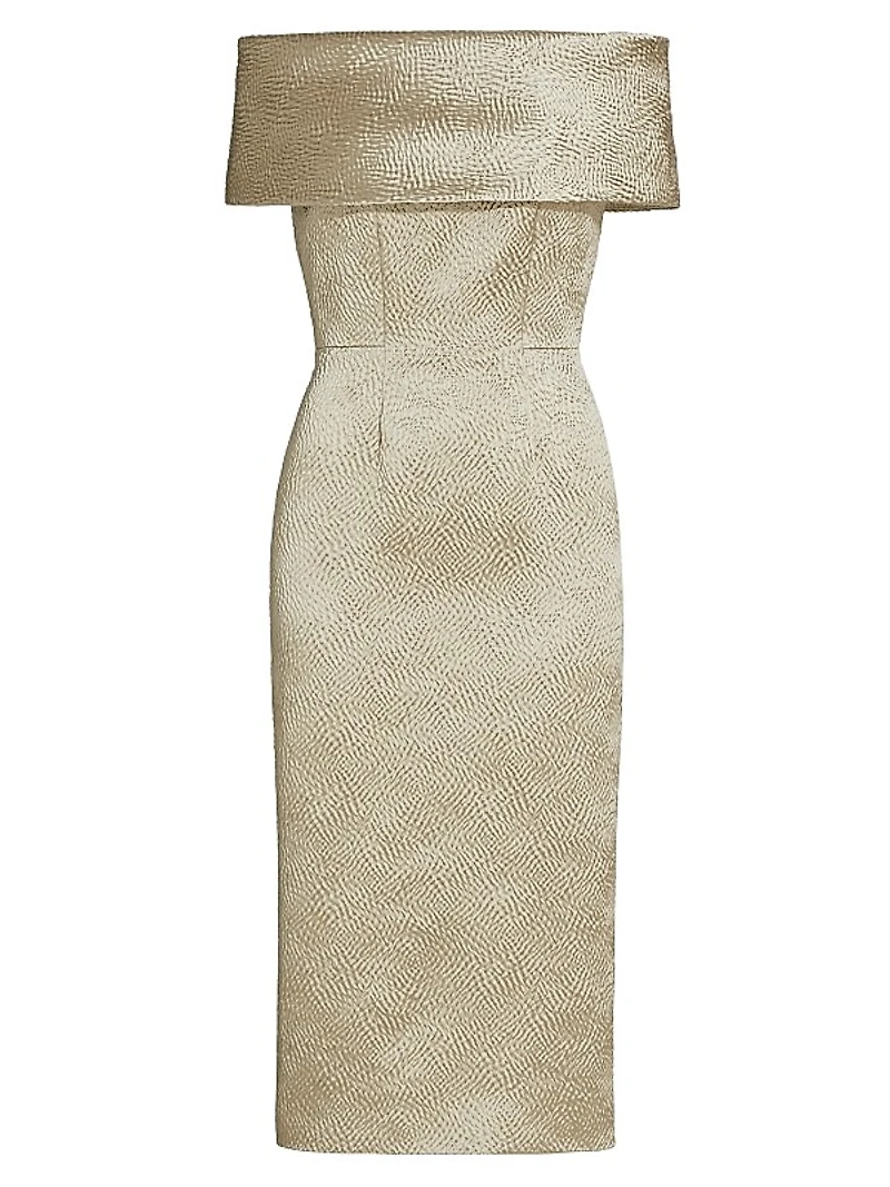 Silk Cloqué Off-The-Shoulder Midi-Dress