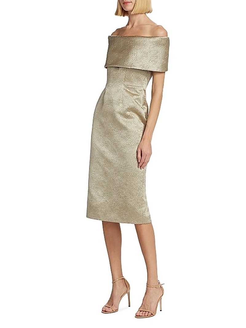 Silk Cloqué Off-The-Shoulder Midi-Dress