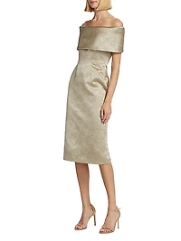 Silk Cloqué Off-The-Shoulder Midi-Dress