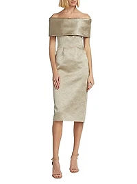 Silk Cloqué Off-The-Shoulder Midi-Dress
