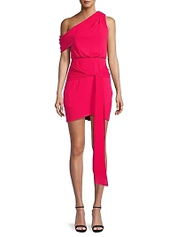 Asymmetric Stretch Crepe Tie-Waist Minidress