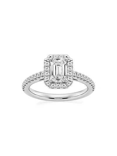 14K White Gold & Emerald-Cut Lab-Grown Diamond Halo Ring/1.30-3.60 TCW