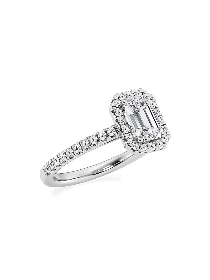 14K White Gold & Emerald-Cut Lab-Grown Diamond Halo Ring/1.30-3.60 TCW