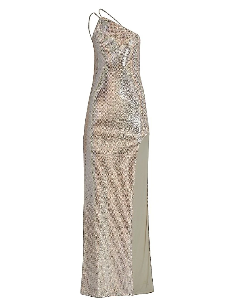 Metallic One-Shoulder Gown