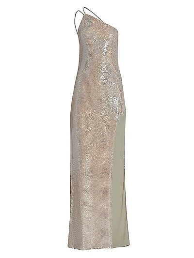 Metallic One-Shoulder Gown