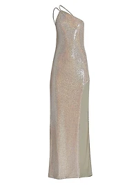 Metallic One-Shoulder Gown