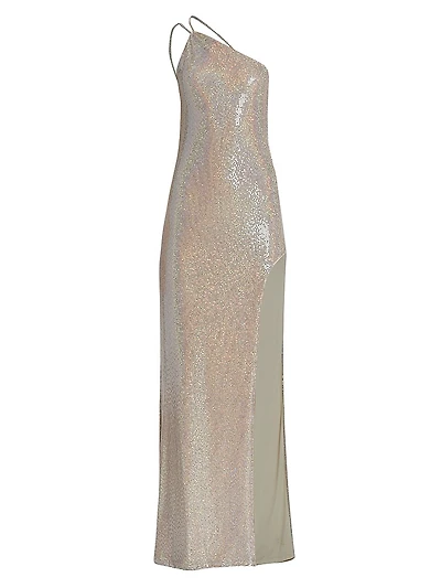 Metallic One-Shoulder Gown