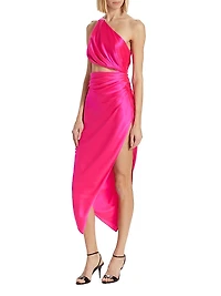 Silk One-Shoulder Midi-Dress