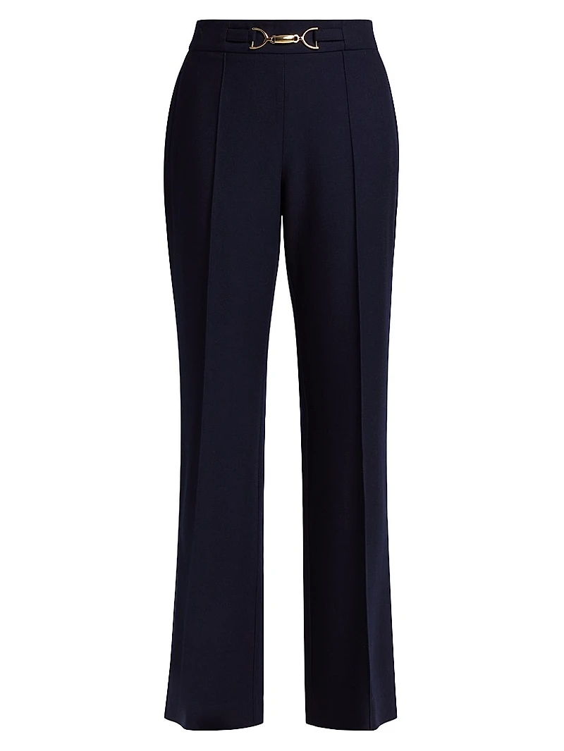 Wool Pleated Flare-Leg Pants