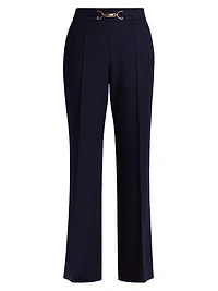 Wool Pleated Flare-Leg Pants