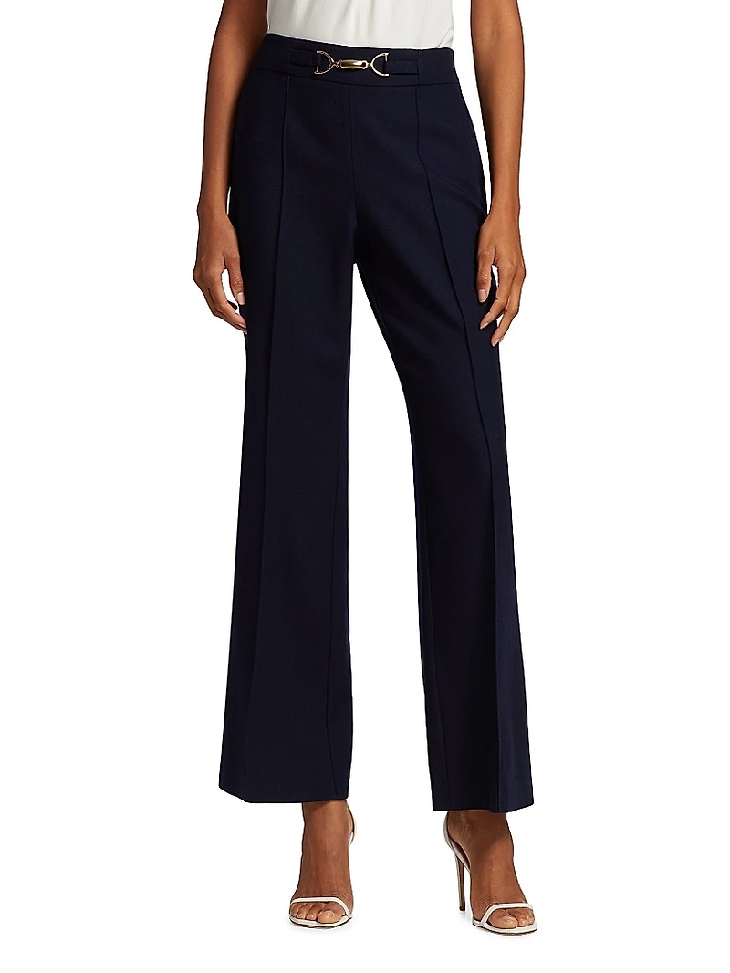 Wool Pleated Flare-Leg Pants