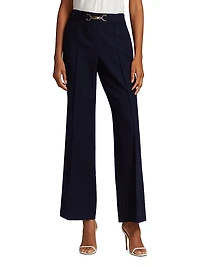 Wool Pleated Flare-Leg Pants