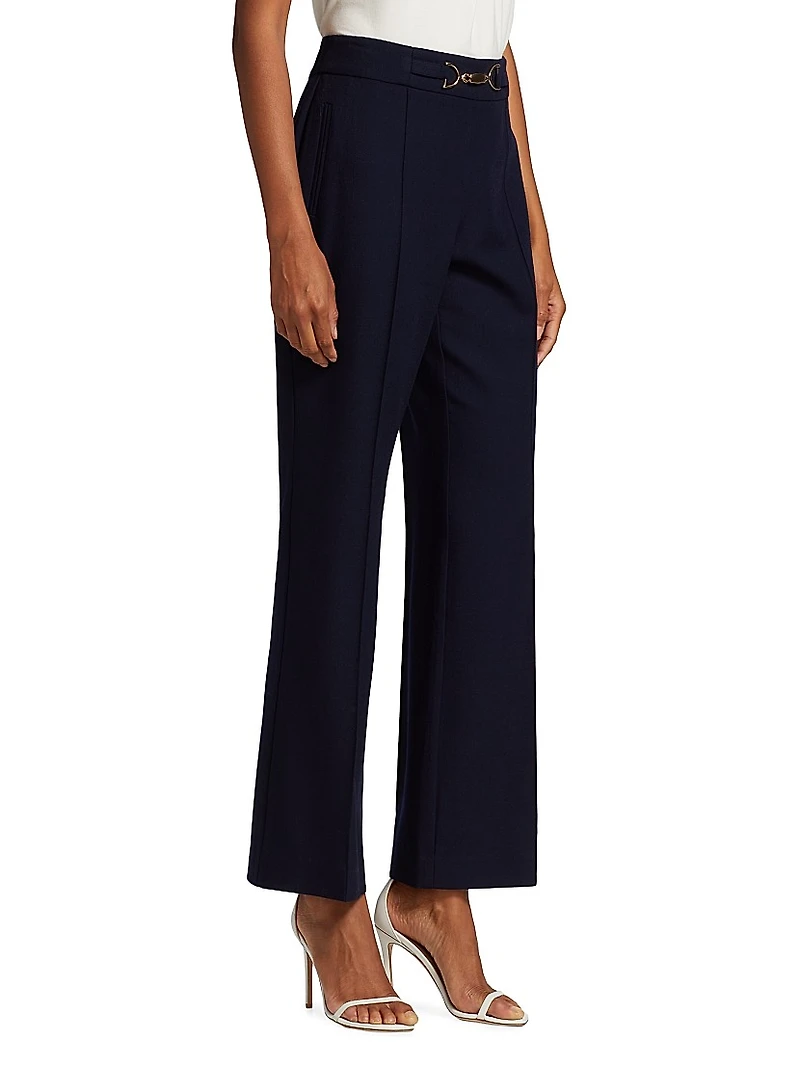 Wool Pleated Flare-Leg Pants