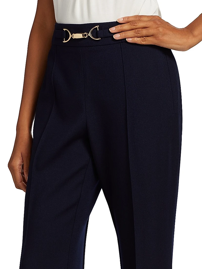 Wool Pleated Flare-Leg Pants