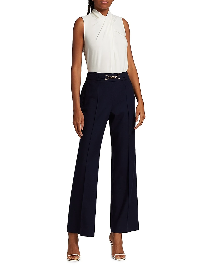 Wool Pleated Flare-Leg Pants