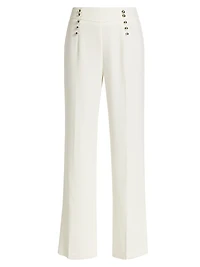 Button-Embellished Crepe Straight-Leg Trousers