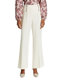 Button-Embellished Crepe Straight-Leg Trousers