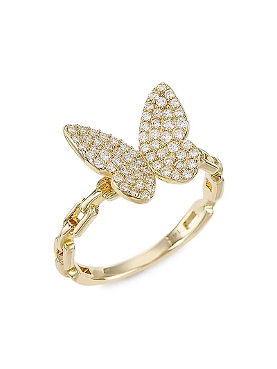 14K Yellow Gold & 0.40 TCW Diamond Butterfly Ring