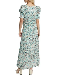 Rose-Printed Ruched Maxi Dress