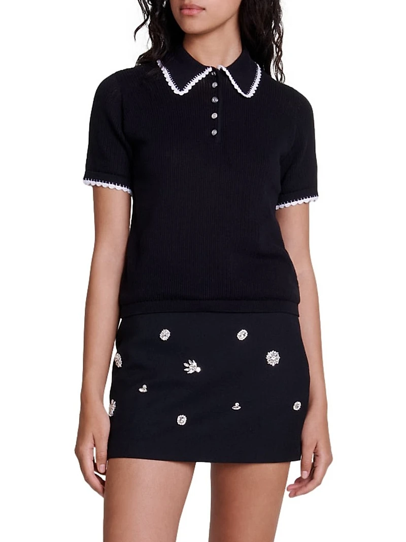 Pointelle Knit Polo Shirt