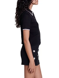 Pointelle Knit Polo Shirt