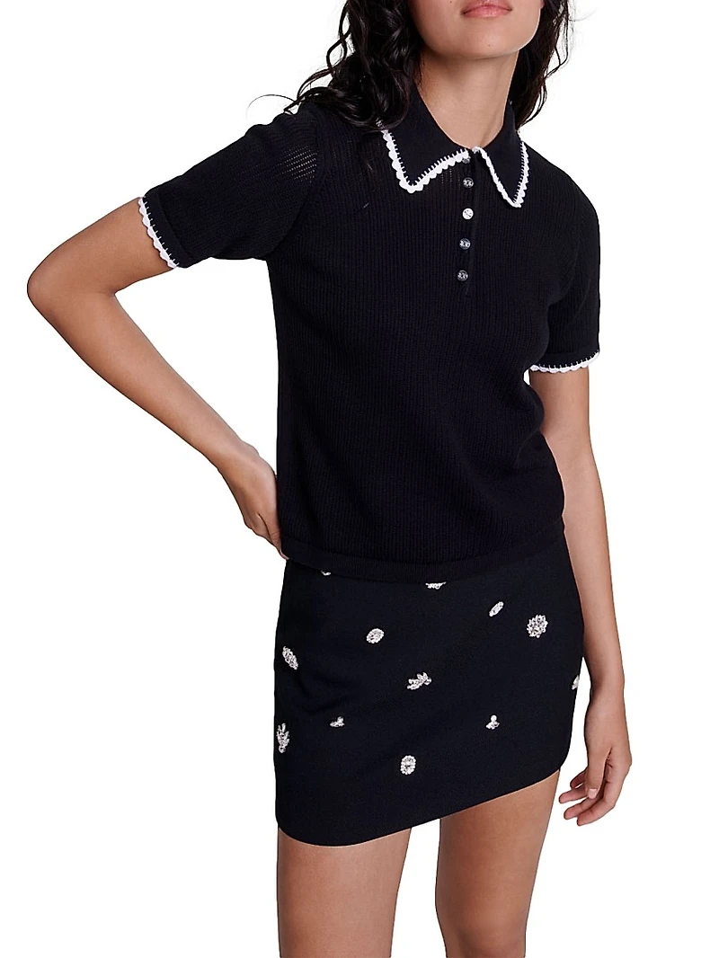 Pointelle Knit Polo Shirt