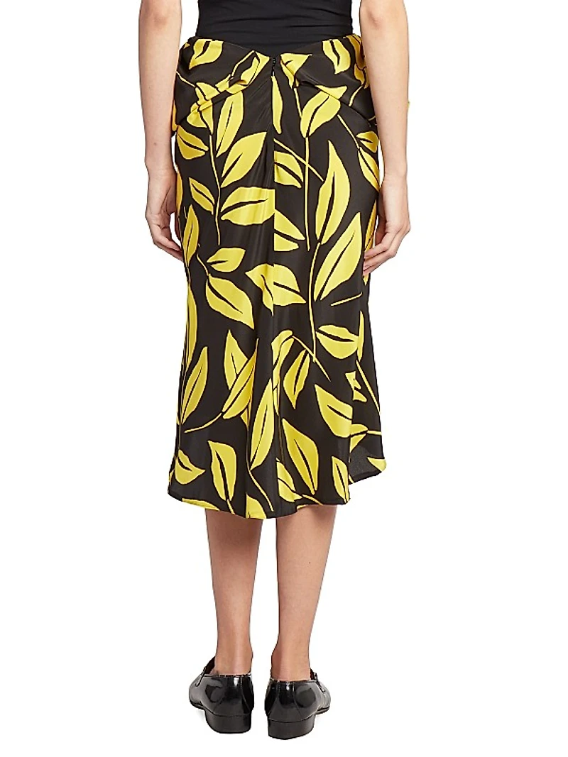 Silk Deconstructed Palm Midi-Skirt