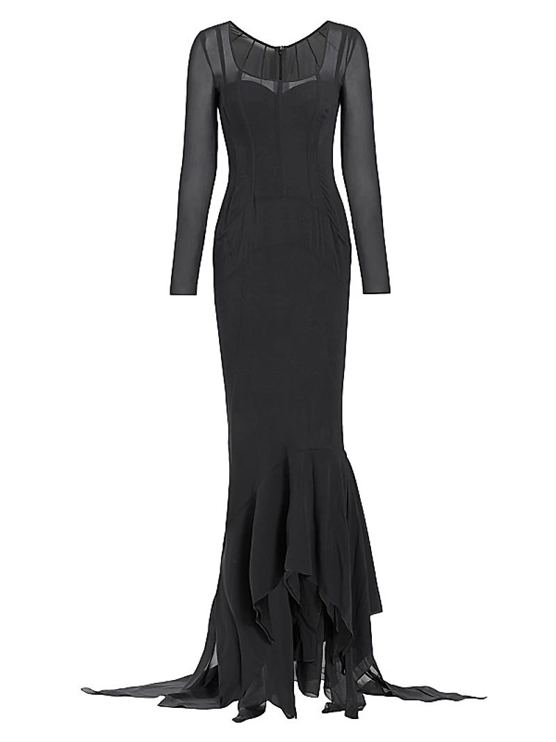 Sheer Long-Sleeve Gown