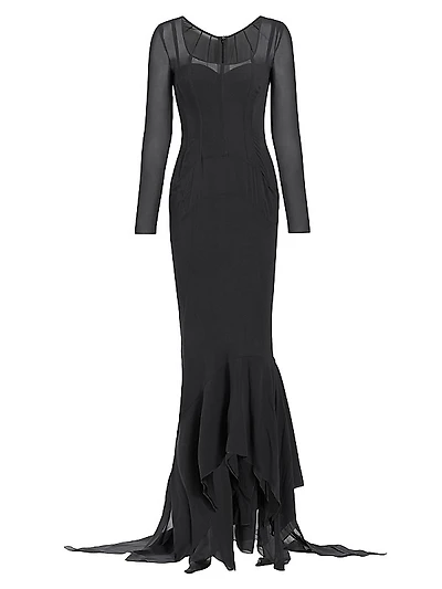 Sheer Long-Sleeve Gown