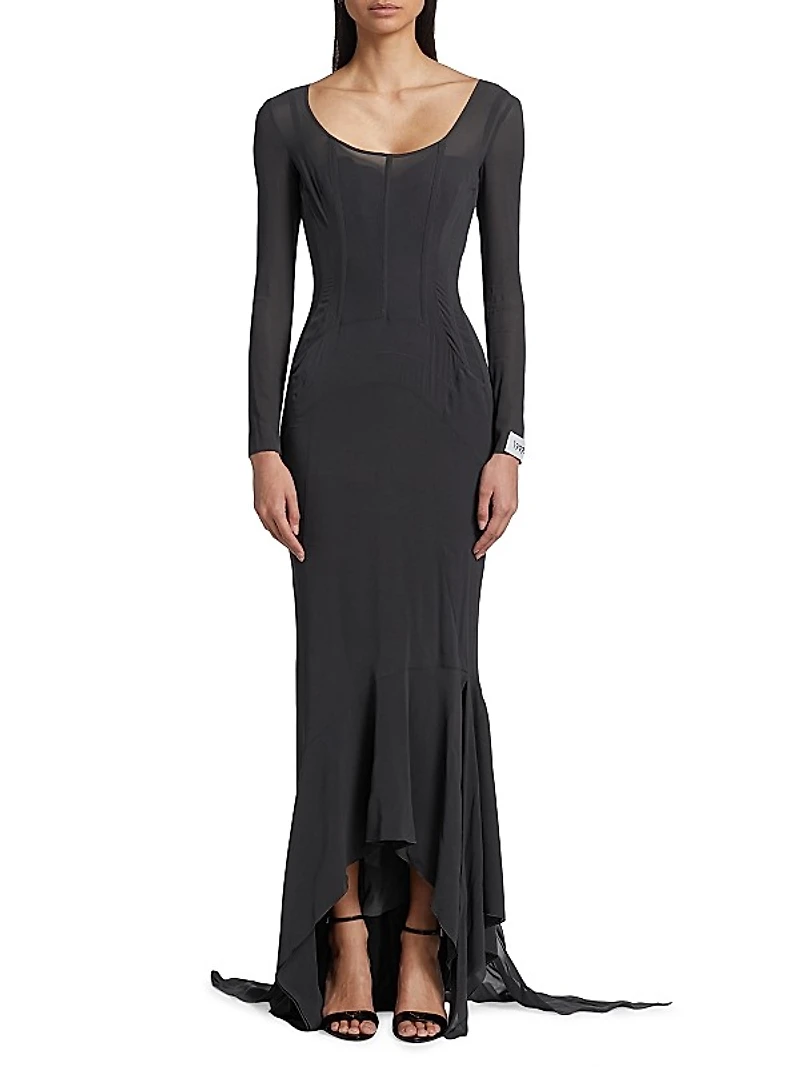 Sheer Long-Sleeve Gown