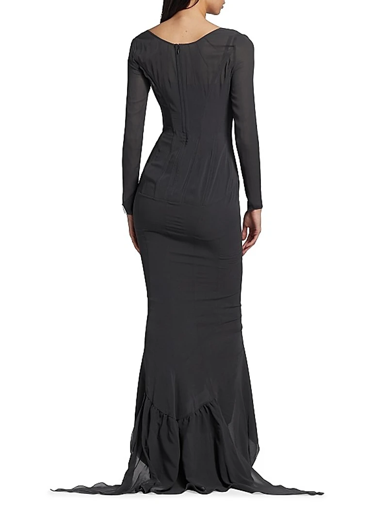 Sheer Long-Sleeve Gown