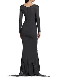 Sheer Long-Sleeve Gown