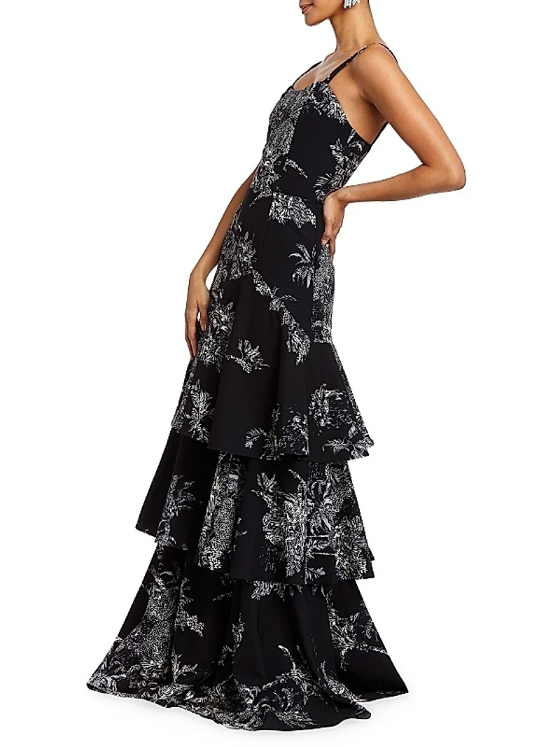 Torero Ruffled Floral Gown