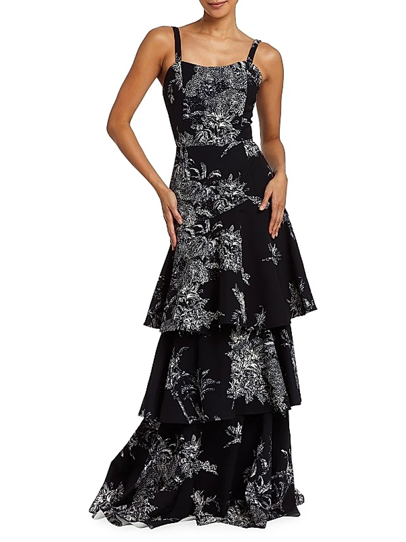 Torero Ruffled Floral Gown