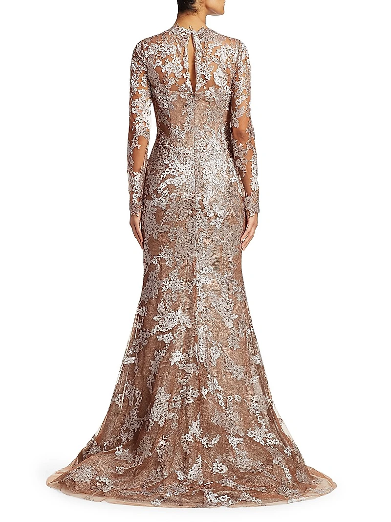 Floral-Embroidered Trumpet Gown