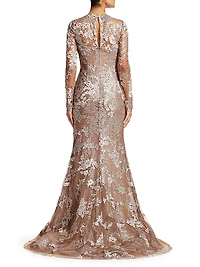 Floral-Embroidered Trumpet Gown