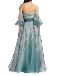Floral Belted Off-The-Shoulder Gown