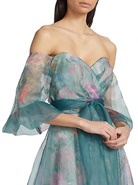 Floral Belted Off-The-Shoulder Gown