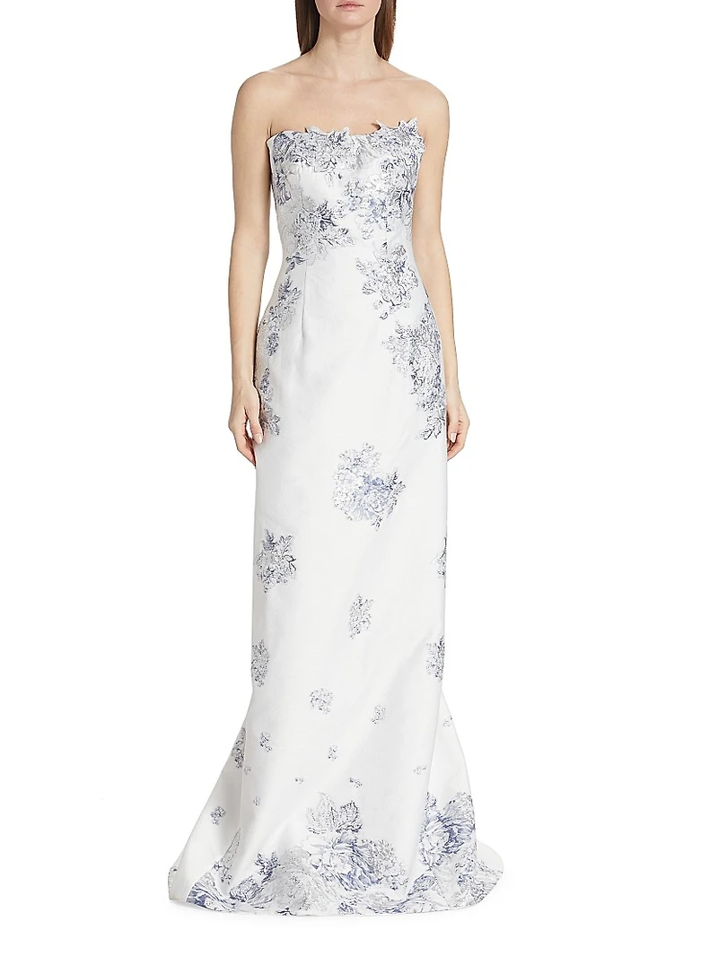 Strapless Floral Jacquard Mermaid Gown