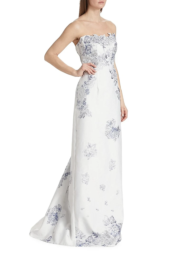 Strapless Floral Jacquard Mermaid Gown