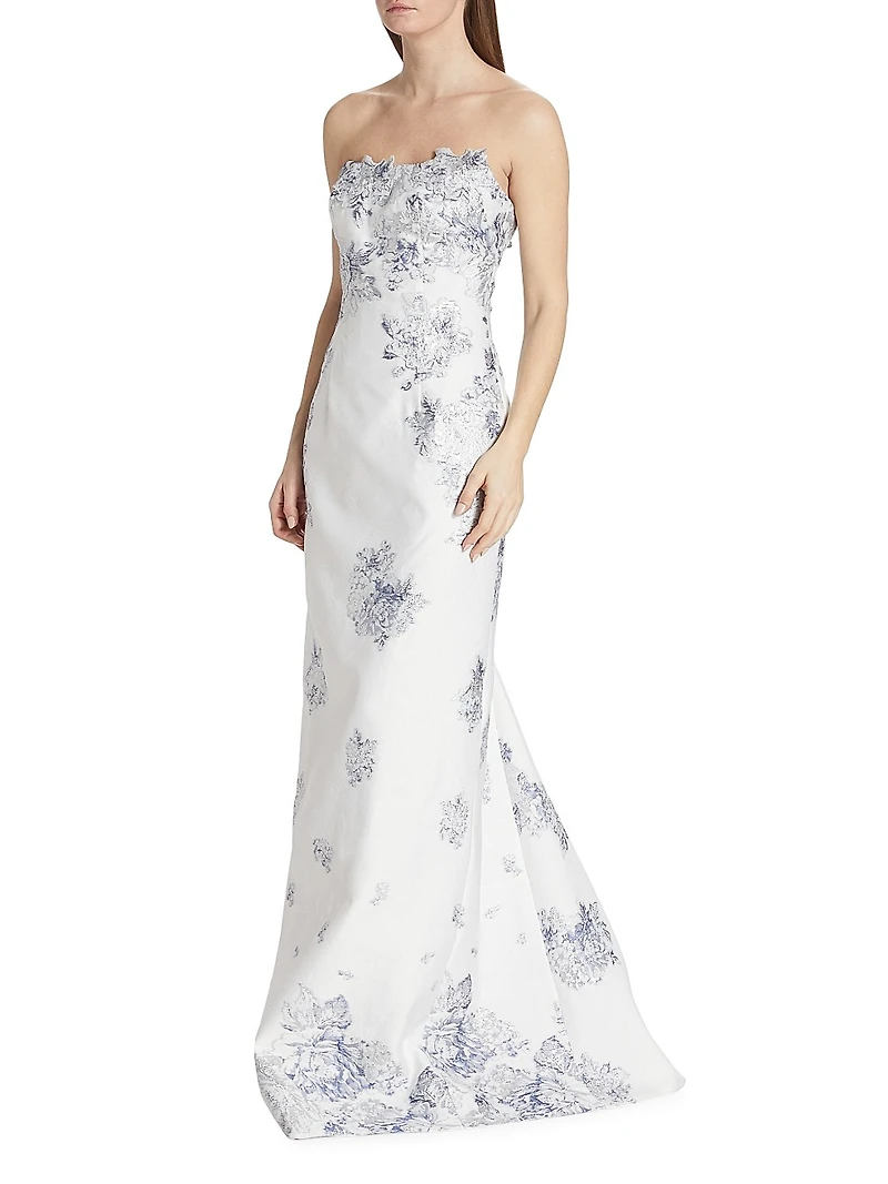 Strapless Floral Jacquard Mermaid Gown